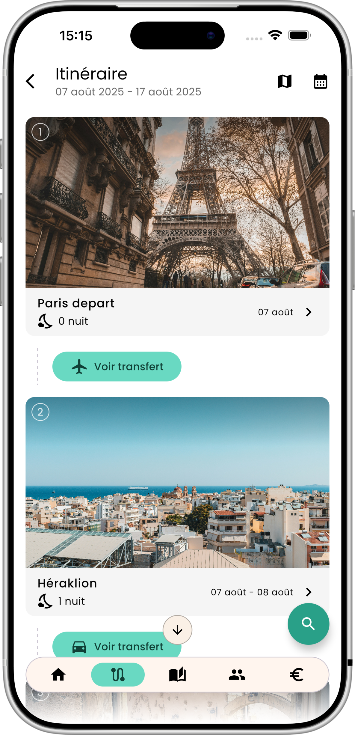 Trip planning feature - Day by day itinerary in Palmier app
