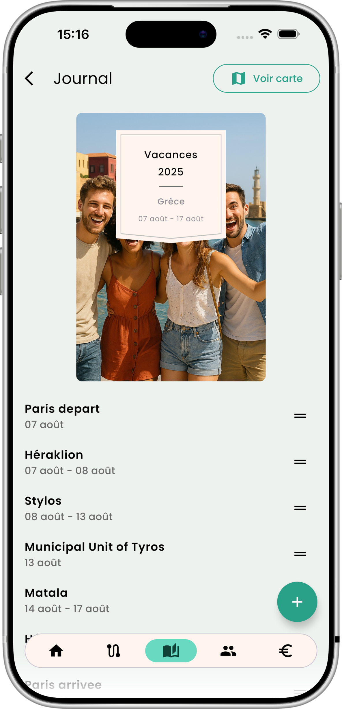 Shared travel journal feature - Write memories and add photos in Palmier